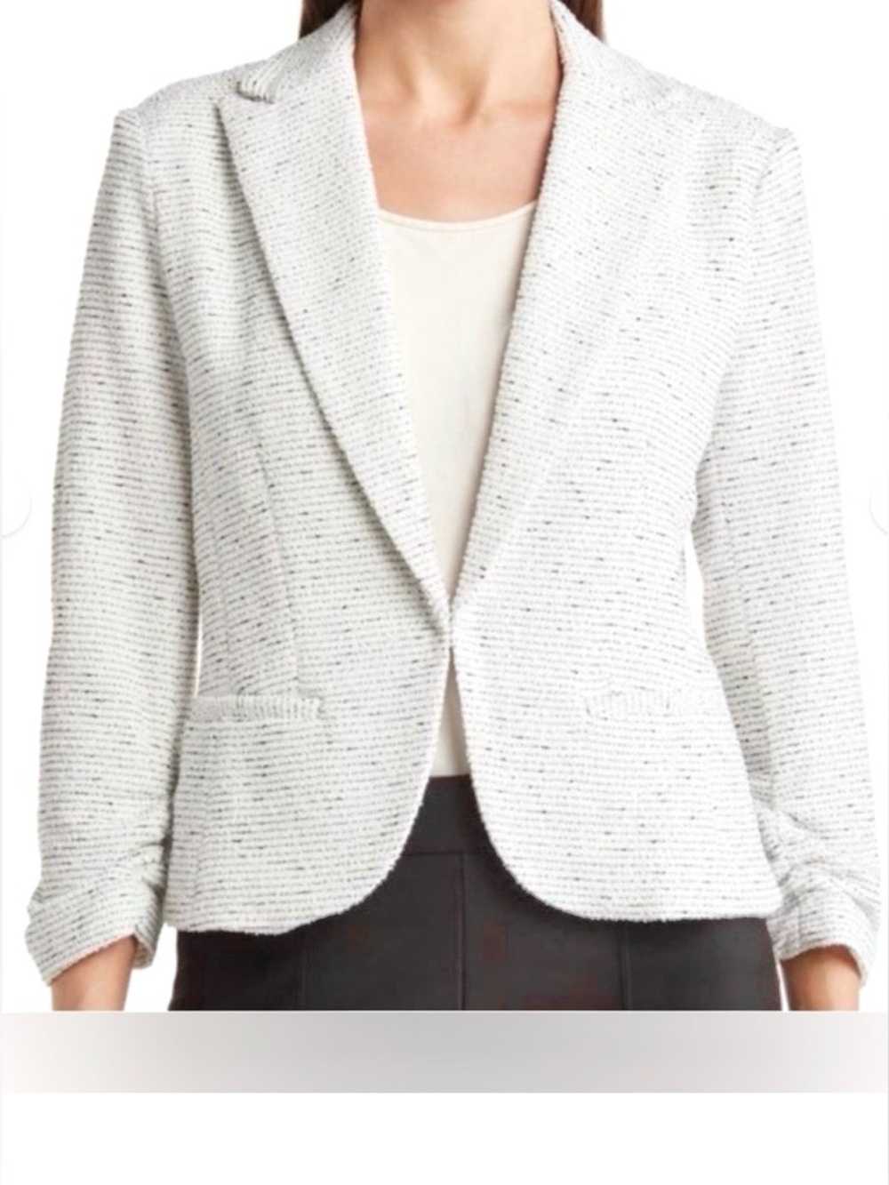 Chelsea & Amanda Textured Black & Cream Ponte 3/4 Sleeve Stretch Blazer Lrg. NWT